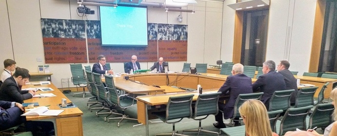 Sir Nicholas Soames attends meeting of MPs with constituencies near Gatwick Airport.