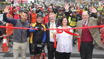 Sir Nicholas starting the annual Greater Haywards Heath Bike Ride on Sunday, 15th April, 2018 (Photo courtesy of the Mid Sussex Times)